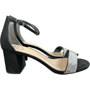 I. Miller Shoes Emely Buckle Open Toe Block Heel Pumps Size 9 Black/Rhinestone